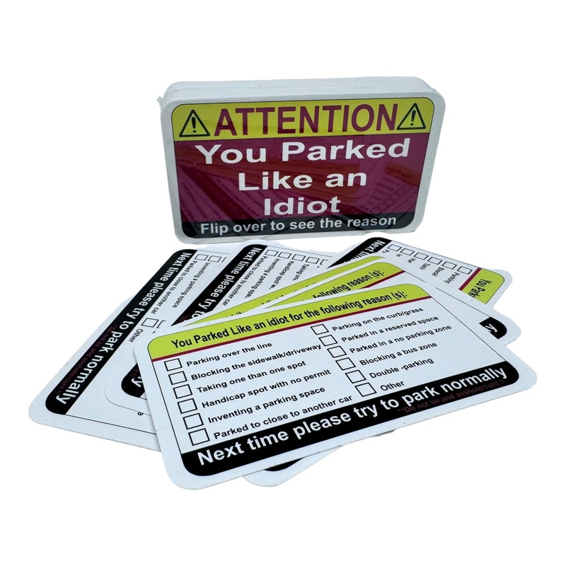 50 pack You Parked Like an Idiot Cards Bad Parking