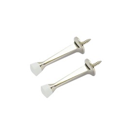 QCAA Rubber Tip Heavy Duty Solid Rigid Door Stop, 3", Zinc Die Cast, Nickel, 2 Pack, Made in Taiwan