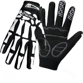QEPAE Unisex Breathable Cycling Full Finger Gloves Non-Slip Auto Racing Gloves for Biking Running Sporting Weightlifting Hunting Training - Skeleton Pattern - M