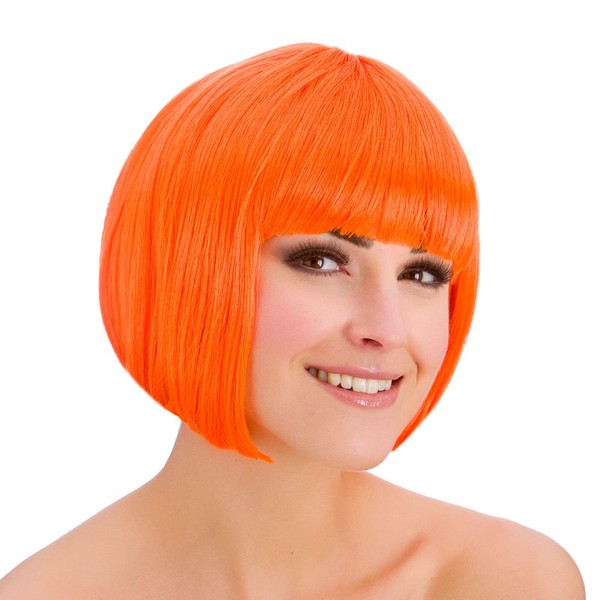 Wicked Ladies Diva Short Bob with Fringe Hair Wig-Neon Orange