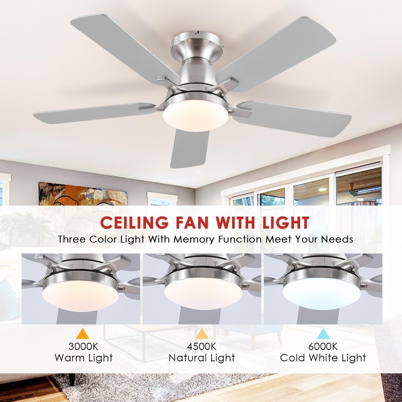 Mpayel Ceiling Fans with Lights, 46'' Indoor Low Profile Ceiling