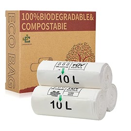 Bolsas de basura compostables, 2.6 galones, 10 litros, extra gruesas 0.78 mils, bolsas de basura 100% biodegradables para cocina, baño, oficina, coche, US BPI ASTM D6400 y Europa OK Compost Home Certified
