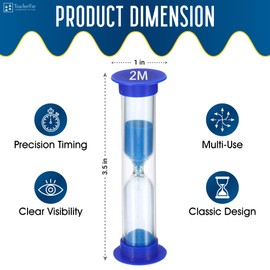 TeacherFav Sand Timer for Kids - 2 Minute Set of 4 Hour Glass -Blue Color- Acrylic Covered for Classroom, Home & Kids Room