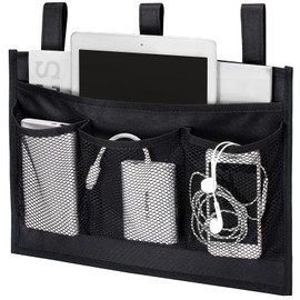 Bedside Caddy Storage Organizer, Hanging Storage Bag Pocket for Bunk/Hospital Beds,College Dorm Organizer for Remotes Phone,College Dorm,Camp,Baby Bed Rails(4 Pockets),Black