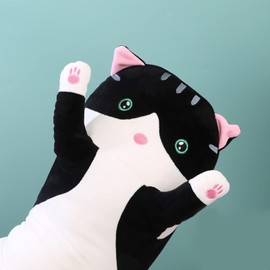Long Cat Plush Pillow Soft Cat Hugging Pillow Stuffed Animal Pillow Cute Kitty Sleeping Throw Pillow Gift for Kids(130cm/51.18inch,Black