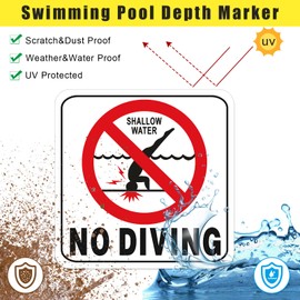 10 Pcs 6 x 6 Inch No Diving Adhesive Pool Safety Marker with Graphic No Diving Pool Sign Swimming Pool Accessories Pool Signs Decor for Outdoor