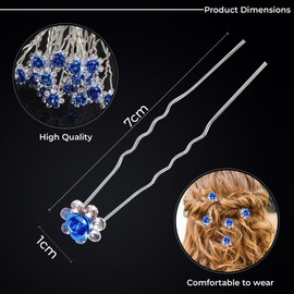 Trimming Shop Crystal Blue Rose Flower Hair Pins: Bridal Wedding Clips with Rhinestone Flowers - Elegant Hair Jewelry Accessories for Women, Wedding Bridal Hairstyle, Prom Party, Pack of 10