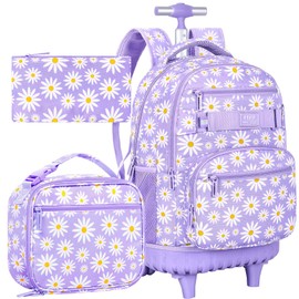 AGSDON Rolling Backpack for Girls, Women Roller Wheels Bookbag, Laptop Daisy Wheeled School Bag with Wheels for Teens
