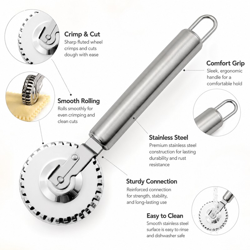 Double-Sided Stainless Steel Pastry Wheel – Rolling Dough Cutter &