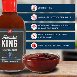 PS Seasoning Memphis King Tangy BBQ Sauce - Smoky, Sweet and Tangy All-Purpose Sauce for Marinating, Glazing, Basting, Dipping - Great on Ribs, Chicken, Pulled Pork, Burnt Ends, Tenderloin and more