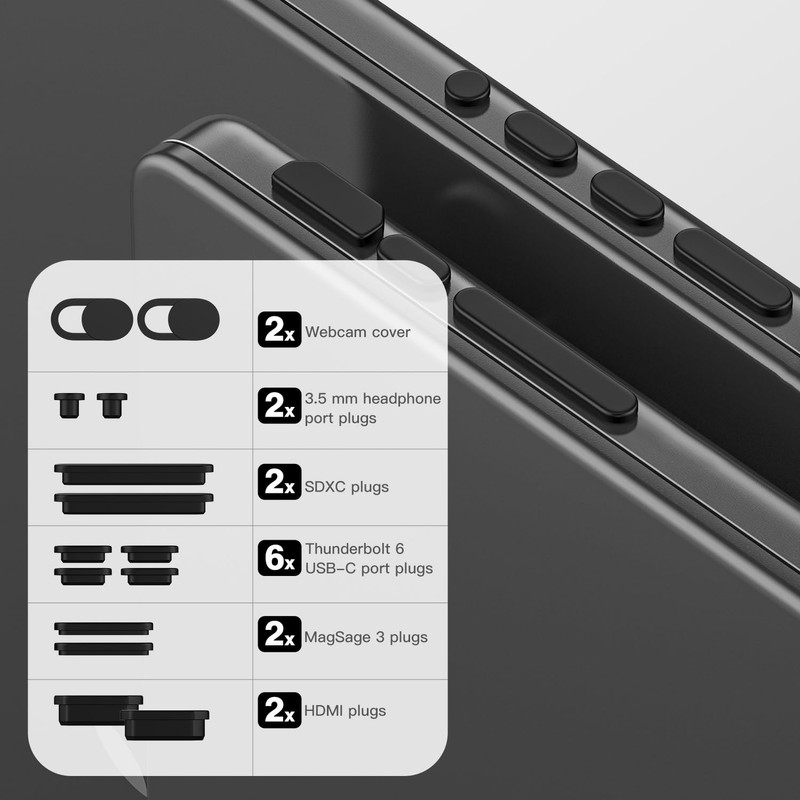 14 PCS Anti Dust Plug Set with 2pcs Webcam Cover