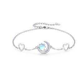 CUOKA MIRACLE Moon Bracelet for Women 925 Sterling Silver Moon Phase Bracelet Moonstone Adjustable Bracelet Hypoallergenic Jewelry Gift for Girl Friends Daughter Mom (Moon and Sun)