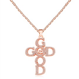 Uloveido GOD is Good Cross Necklace | Rose Gold Plated Cubic Zirconia Jesus Bible Verse Jewelry | Holy Hope Spiritual Blessing Faith Prayer Necklaces with Stainless Steel Chain YA5005