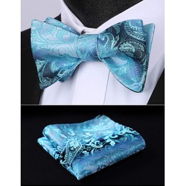 HISDERN Mens Bow Tie Paisley Teal Bow Ties for Men Self Tie and Pocket Square Set Classic Business Formal Tuxedo Men's Bowtie Handkerchief for Wedding Party