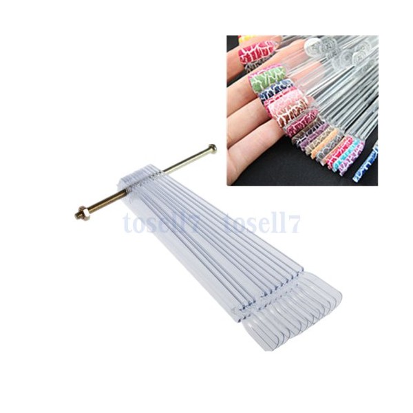 50 Transparent False Nail Art Tips Stick Display Practice Fan