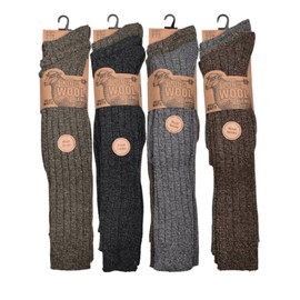ShopMCR 3 Pairs Men's Knee High Lambs Wool Blend Socks Winter Thermal Soft Classic Chunky Heavy Duty Thick Knitted Breathable Premium Hiking Long Length Socks (6-11, 3 Pairs)