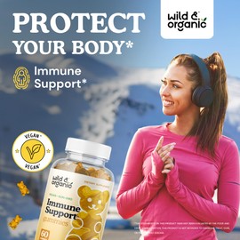 Wild & Organic Immune Support Gummies - Elderberry 1000mg & Vitamin C 500mg - Natural Immune Support Supplement - Vegan Immunity Gummies with Vitamin C D Zinc - 60 Count