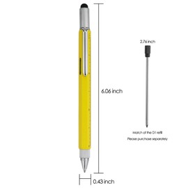 HeTaoCat Gifts Multi Tech Tool Pen 6 in 1 Stylus Pen - Screwdriver Pen with Ruler, Levelgauge, Ballpoint Pen Black ink (Yellow)