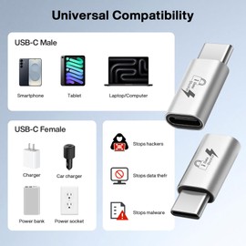 Seminer USB-C to C Data Blocker(2 Pack), Anti Juice Jacking, for Charge Only, Support up to 140W PD Charging-Silver