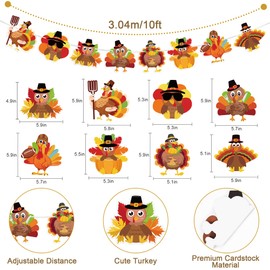 3 Packs Thanksgiving Turkey Garland Banners Thanksgiving Decorations, Pre-Strung Thanksgiving Turkey Banner for Mantle Fireplace Friendsgiving Farmhouse Home Thanksgiving Banner Decor