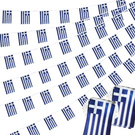 Krmkot Greece Greek String Flag Pennant Banner, Small Mini Greece Greek Bunting Banner National Country Decoration for School, Party, Patriotic Festival, 66 Feet 60 Flags