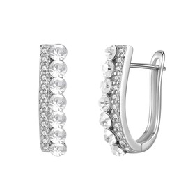 EVEVIC Austrian Crystal U Shaped Huggie Earrings for Women,14K White Gold Plated Hypoallergenic Small Hoop Earring Jewelry Gifts (White Clear)