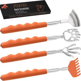 Yeipis 4 Pack Different Style Back Scratcher Metal Portable Telescoping Back scratchers, Extendable Back Massager Tool with Beautiful Box, Stocking Stuffers Gift for Men Women（Orange）