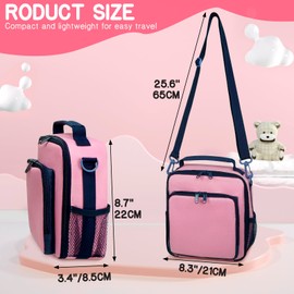 ORKELS Carrying Case Compatible with Yoto Mini(2024 Edition), Travel Storage Bag with Card Holder for 30 Cards, Adjustable Shoulder Strap & Accessory Pocket – Bag Only (Pink+Blue)