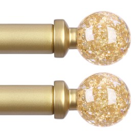 2 Pack Gold Curtain Rods for Windows 48 to 84 Inch, 1'' Heavy Duty Adjustable Drapery Rod with Unique Crystal Ball Finials, Modern Decorative Curtain Rod,Size; 30-88''