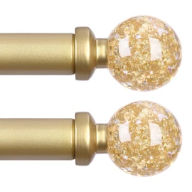 2 Pack Gold Curtain Rods for Windows 48 to 84 Inch, 1'' Heavy Duty Adjustable Drapery Rod with Unique Crystal Ball Finials, Modern Decorative Curtain Rod,Size; 30-88''