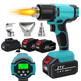 Cordless Heat Gun with LCD Display, Portable Hot Air Gun Kit with 2×21V Batteries & 3 Nozzles, Max 540°C (1004°F), Adjustable Temperature & Fan Speed, Heat Gun for Shrink Tubing, Crafts, Vinyl Wrap