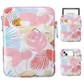 MoKo Padded Ereader Sleeve Case for 6-7 inch Ereader Tablet Bag Protective Cover Pouch with a Carabiner, Compatible with 7" eReader Colorsoft Signature Edition 2024, Tropical Leaf