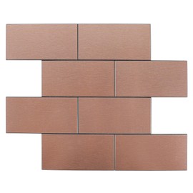 HOMEART Subway Tile Peel and Stick Backsplash, Brushed Metal Aluminum Copper Backsplash Stick on Wall Tiles for Kitchen Bathroom Fireplace (6 Sheets)