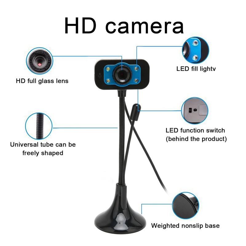 Jectse Web Camera, High Definition USB Streaming Webcam with LED
