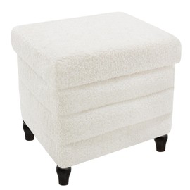CAROLMADE Folding Storage Ottoman Cube Sherpa Footstool with Wood Legs Ottoman Footrest for Living Room and Bedroom, White 15"x12.6"x15.4"