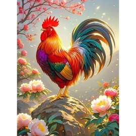 Acudotr Rooster Diamond Painting Kits for Adults, 5D DIY Diamond Art Kits for Beginners, Full Drill Diamond Painting Kits for Home Wall Decor, 12x16 Inch