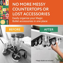 IMPRESA Kitchen Storage Cup Holder - Under-Shelf Hanging Blender Cup Organizer - Space-Saving Bullet Blender Organizer - Compatible with Magic Bullet - 2-Pack Black Plastic