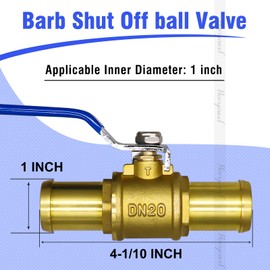 Horiznext 1 inch brass mini shut off ball barb valve for water fuel hose gas line rv air tubing, straight inlet manifold petcock (2 pcS with clamps kit)