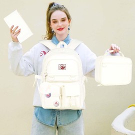 CCJPX 3PCS Backpacks for Girls, 16 inch Elementary School Laptop Bag College Bookbag, Anti Theft Daypack for Teens Students Women - White