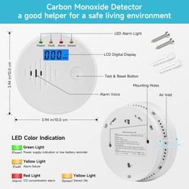 Carbon Monoxide Detector,Carbon Monoxide Alarm with LCD Digital Display Sound Light Warning,Battery Powered High Accuracy Co Gas Monitor Alarm Detectors for Travel Home Office Kitchen RV Hotel