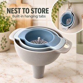 4 in 1 Kitchen Funnel Set with Detachable Strainer – BPA Free Plastic Funnels for Oil Liquids Spices and Bottle Filling
