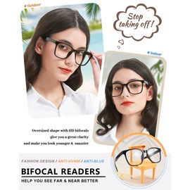 MARE AZZURO Large Bifocal Reading Glasses 1.75+ Women Blue Light Blocking Readers 1.0 1.25 1.5 1.75 2.0 2.25 2.5 2.75 3.0 3.5 (Black, 175)