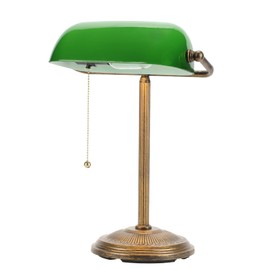 NISSAFORS Bankers Desk Lamp, Green Glass Shade, Vintage Desk Lamp with Pull Chain Switch, Retro Table Lamps for Home Office(Retro Gold+Green, Small)