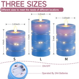 Da by Da by LED Kerzen, 3 LED-Batteriekerzen, mit 11-Tasten-Fernbedienung, 24-Stunden-Timer-Funktion, tanzende Flamme, echtes Wachs (blau)