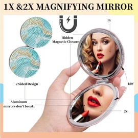 ZABARE 4 Pcs Diamond Painting Compact Mirrors, Ocean Diamond Art Mirror Kits DIY Pocket Mirrors, Unbreakable Portable Magnifying Folding Purse and Makeup Mirror for Beginner Women