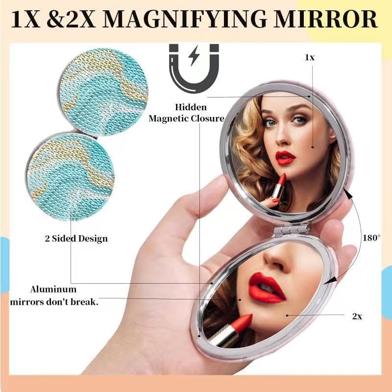ZABARE 4 Pcs Diamond Painting Compact Mirrors, Ocean Diamond Art