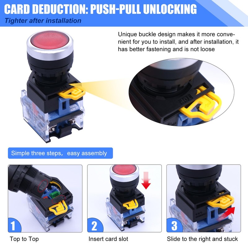 Taiss 3pcs 22mm Momentary Push Button Switch 10A 440V 1NO