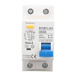 Fi Circuit Breaker AC 230 V 30 mA C63 1P+N Circuit Breaker Hat Rail Leakage Protection Overload Protection Residual Current Device FI/LS Switch Circuit Breaker