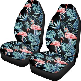 Pehede Car Seat Cover Exotic Tropical Pink Flamingo Front for Cars, Easy to Install Cover Set, Accessories Auto Trucks Van SUV,2 Packs