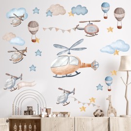 GRAZDesign Wall Sticker for Children's Room Boys Helicopter with Clouds, Stars Set – Can be Placed as desired Wall Sticker for Boys 57 x 5